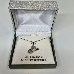 Sterling Silver Diamond Accent Cowboy Cowgirl Hat Pendant Necklace New